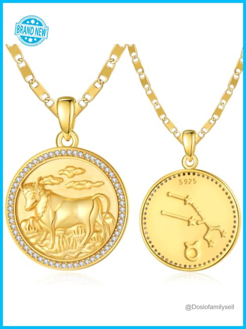 Zodiac Taurus Necklace 14K Gold Plated Pendant Cubic Zirconia 22in